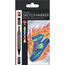 Marabu Graphix Sketch 6'Lı Marker Kalem Set - Ana Renkler