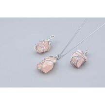 Murty99 Hakiki Doğal Pembe Kuvars Taşı Kolye Ucu 001 Beyaz