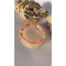 Sedefli Beyaz Renk Epoksi İçinde Turuncu Kuş Süsleme Küllük