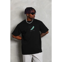 Wear Vexel Erkek Baskılı T-shirt Kısa Kol Bisiklet Yaka Rahat Kalıp Tişört - Siyah Çok Renkli
