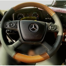 Dikişli Direksiyon Kılıfı Taba Deri Siyah Deri Siyah Dikişli Mercedes Arocs 4148 İçin Siyah