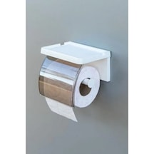 Yapışkanlı Kapaklı Tuvalet Kağıdı Askısı - Beyaz Plastik Tasarım 16.5 x 12.2 x 11.2 CM