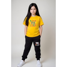 Panios Kids Tıs Baskılı Kız Çocuk Tişört Ve Eşofman Alt-üst Takım Sarı