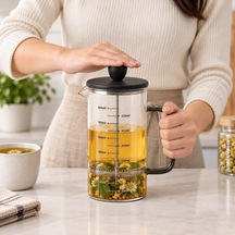Siyah Bambu Kapaklı French Press, 600 Ml Ölçülü Borosilikat Cam Kahve Ve Bitki Çayı Demliği, Siyah Cam Kulplu Diğer