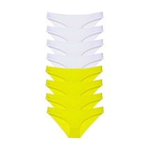 8 Adet Set Likralı Kadın Slip Külot Sarı Beyaz