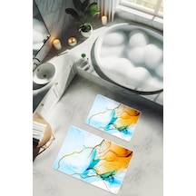 Yıkanabilir Kaymaz Tabanlı Modern Desenli 2'li Banyo Paspas Takımı Bps0023 Renkli