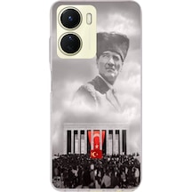 Vivo Y16 Uyumlu Bulutların Üzerindeki Lider Kalpaklı Atatürk Baskılı Silikon Kılıf Renkli