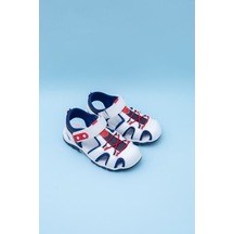 Gimer - Burnu Kapalı Beyaz Kırmızı Garnili Çocuk Sandalet - B... Beyaz