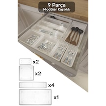 9 Parça Modüler Kaşıklık Seti - Ayarlanabilir Mutfak Çekmece İçi Düzenleyici Organizer Şeffaf