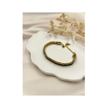 Lunarie Altın Kaplama Siyah Taşlı Zincir Model Şık Kadın Bileklik Çok renkli