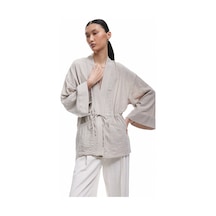 Koton Uzun Kollu Cepli Beli Bağcık Detaylı Kruvaze Kimono Vizon 5sak50021pw Vizon