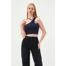 Quhox Kadın Askılı Crop Kaşkorse İndigo