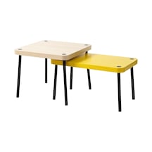 Sehpa Seti, Sarı-huş Görünüm, 2 Parça Zigon Sarı Meşe