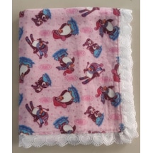 Pazen Bebek Battaniyesi 100% Pamuk 90 X 90 Ölçülerinde Penguan Pembe - Mavi