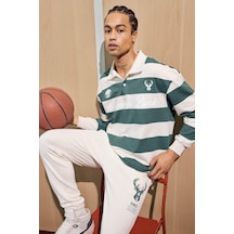 Defacto Nba Milwaukee Bucks Boxy Fit Polo Yaka Sweatshirt F5127ax25aubg662 Bej-bg662