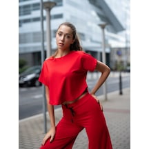 Lismina Yuvarlak Kesimli Yoga Tişörtü Kırmızı