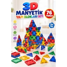 76 Parça Manyetik Yapı Blokları 3 Boyutlu Mıknatıslı Eğitici Geometrik Oyuncak ve Yapboz Seti