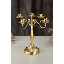 5 Gözlü Şık Restoran Düğün Şamdan Dekoratif Metal Mat Gold Mumluk Mt282sr Diğer