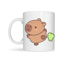 Bezos Sevimli Kapibara Desenli Porselen Kupa Model 96 Capybara Neşeli Tasarım, Kahve & Çay Kupası, Hediyelik Porselen Bardak Nıda Çok Renkli