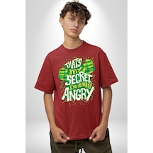 Bu Benim Sırrım Her Zaman Kızgınım Pamuklu Bisiklet Yaka Unisex Oversize Boyfriend Dijital Baskılı Kırmızı T-shirt Kırmızı