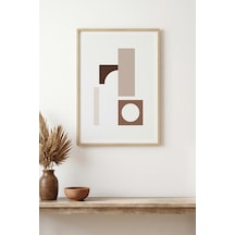 Doğal Ahşap Çerçeveli Minimal Geometrik Desenli Tablo - Pastel Tonlar Huhu1489