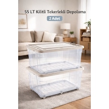 55 Lt Depolama Düzenleyici 2 Adet Saklama Kutusu Ekru