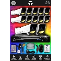 Turkno 12 Kameralı Supia 12 Dış Kamera Set 100 GB 5 MP 2K Net Renkli Gece Görüşlü Güvenlik Kamerası Sistemi
