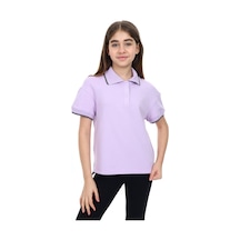 Toontoy Kids Toontoy Kız Çocuk Baskılı Polo Yaka Çıtçıtlı Kısa Kollu Tişört - Yırtmaçlı Lila