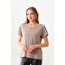 Sistas Kadın Bisiklet Yaka Kısa Kol Bluz 23025 Bej