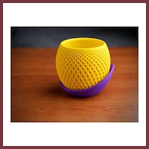 Storeşahin 3d Baskı Küre Saksı - Kafes Dokulu İki Parçalı Dekoratif Saksı - Sarı-mor Shn0720