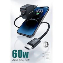 60w Çift Portlu Usb-c Girişli Akıllı Hızlı Şarj Adaptör Kablo Seti - Pd Ve Qc Destekli