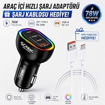 Tr 3 Portlu Araç Şarj Aleti Ve 6a 120w Usba To Type-c Hızlı Data Ve Şarj Kablosu Beyaz