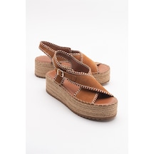 Luvishoes Bellezza Taba Süet Hakiki Deri Kadın Sandalet Taba