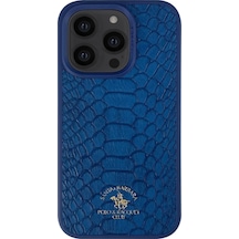 Santa Barbara Polo Racquet Club Apple iPhone Uyumlu  14 Pro Max Kılıf Pu Deri Timsah Tasarım Business Knight Kapak Lacivert