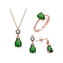 Gümüş Yeşil Damla Taşlı Kadın Set (551168070)
