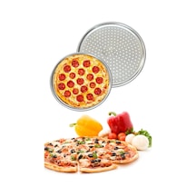 Evini Sev Delikli Pizza Tepsisi Lahmacun Pide Tepsisi 32cm Gümüş