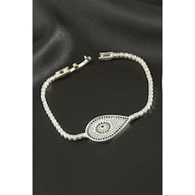 Oval - 279 - Zirkon Taşlı Çocuk Bileklik 16 Cm - Nazblsmm - Gümüş Rengi