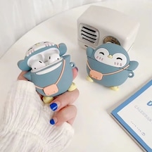 E2M Apple Uyumlu AirPods 1-2 KILIF CUTE PENGUEN MAVİ