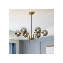 Mat Altın Gold 6 Kollu Modern Salon Avizesi Füme Küre Cam E27 Duy Metal Gövde Luxury Dekoratif Yemek Odası Oturma Odası Tavan Aydınlatması Siyah