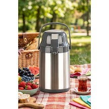 Porsima 2007-1 Çift Katmanlı Paslanmaz Çelik Termos Çay Termosu Su Termosu 2,5lt Inox - Siyah