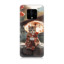 Tecno Camon 16 Uyumlu Geyşa Kıyafetli Kedi Desenli Silikon Kılıf