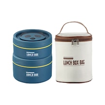 Paslanmaz Çelik Yalıtımlı Yemek Saklama Kabı, Mikrodalga Uyumlu, Taşıma Çantası İle Restoran Ve Paket Servisler İçin Pratik Katmanlı Yemek Kapları Seti MAvi