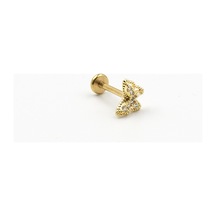 Gold Taşlı Kelebek Tragus Helix Piercing Anti Alerjik, Kararma Yapmaz Çok Renkli