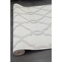 Geometrik Desenli Simli 7 Metrekare Duvar Kağıdı Beyaz