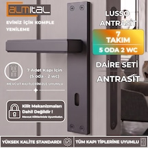 Lusso Antrasit 5 Adet Oda 2 Adet Wc Aynalı Kapı Kolu Set