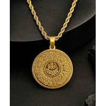 Beren Aksesuar Stainless Steel Ayetel Kürsi Hasır Zincir Çelik Kolye Gold