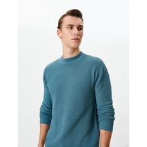 Koton Slim Fit Kazak Triko Basic Bisiklet Yaka Dokulu Mavi 4wam70031ht Mavi