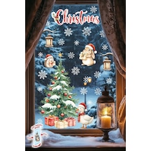 Christmas Yılbaşı Cam Sticker Seti 50 Parça Çift Taraflı Baskı, Suya Dayanıklı, Kar Tanesi Figürler Dijital Baskı