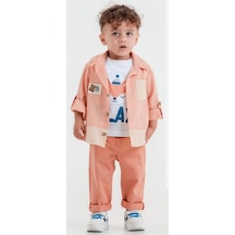 Mnk Baby & Kids Cepli Gömlek , Pantolon , T-shirt 3parça Erkek Bebek Takım Mnk31106 somon