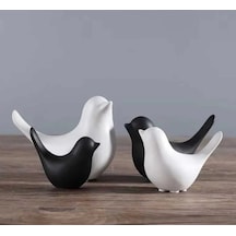 Dekoratif 4 Lü Siyah Beyaz Kuş Obje Heykel Biblo
